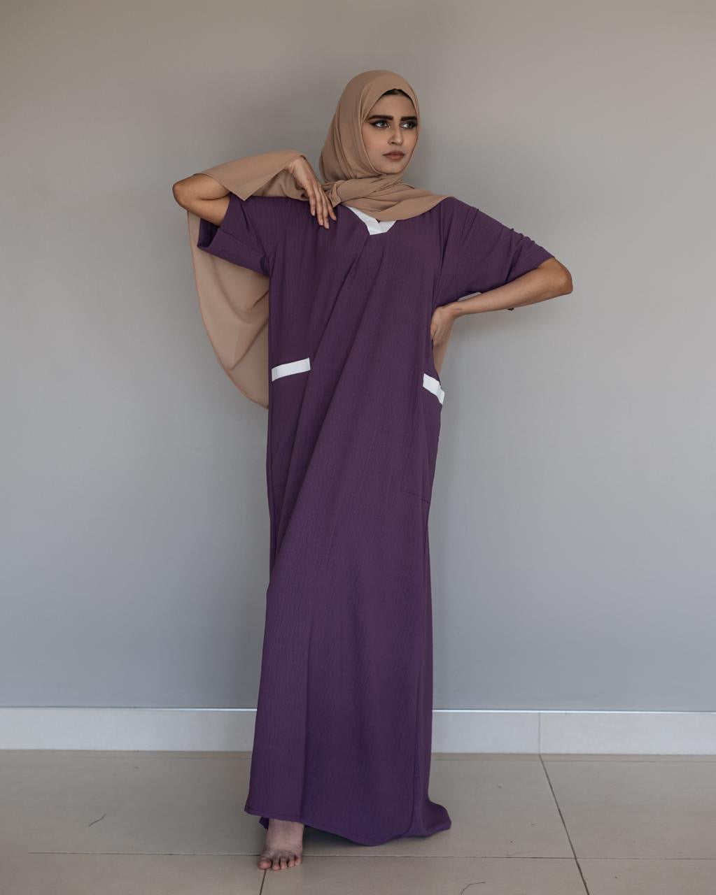 En Robe Collection Purple and white Kaftan – Enrobe Collection
