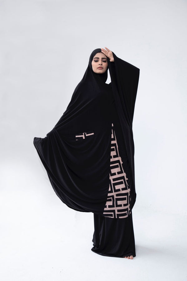 Fendora cut out Knee Length Burka Black With Nude Contrast