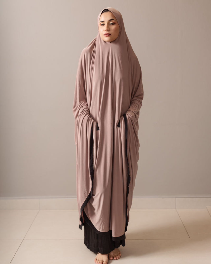 Ankle Length Burka Nude With Black Contrast