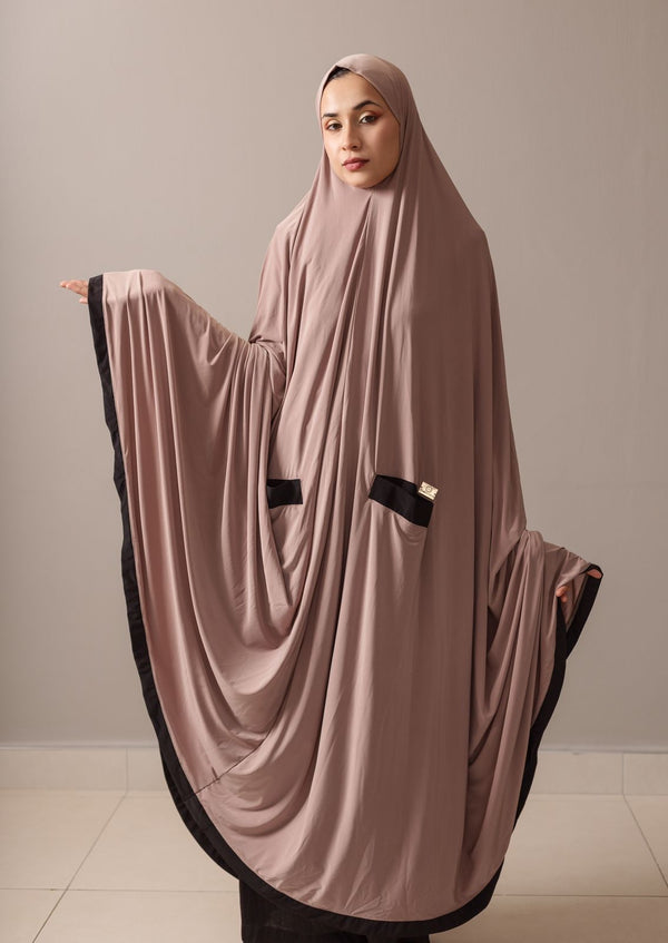 Ankle Length Burka Nude With Black Contrast