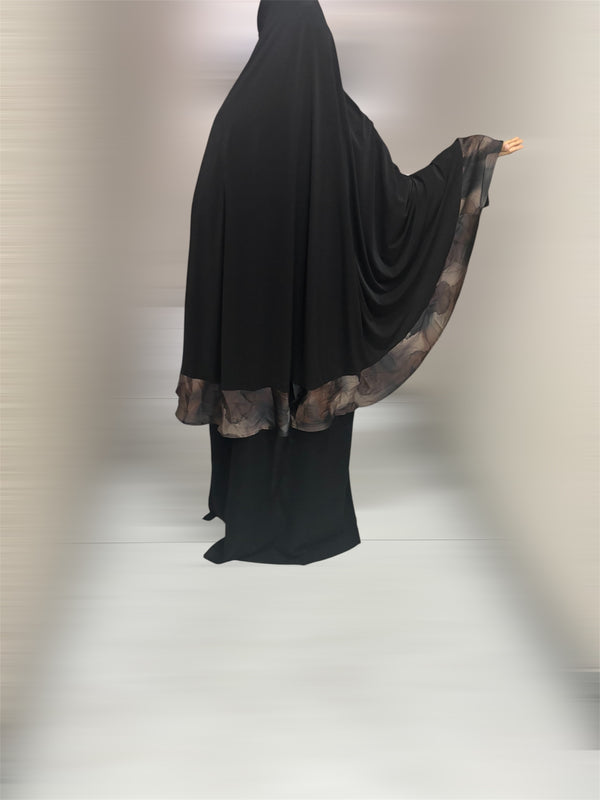Chocolate Satin edged knee length pocket burqah