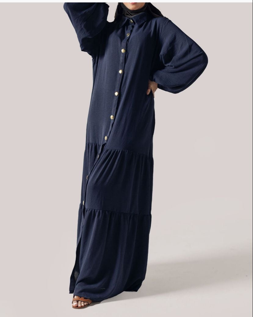 En Robe Collection Navy Airflow dress - Gold button detail – Enrobe Collection
