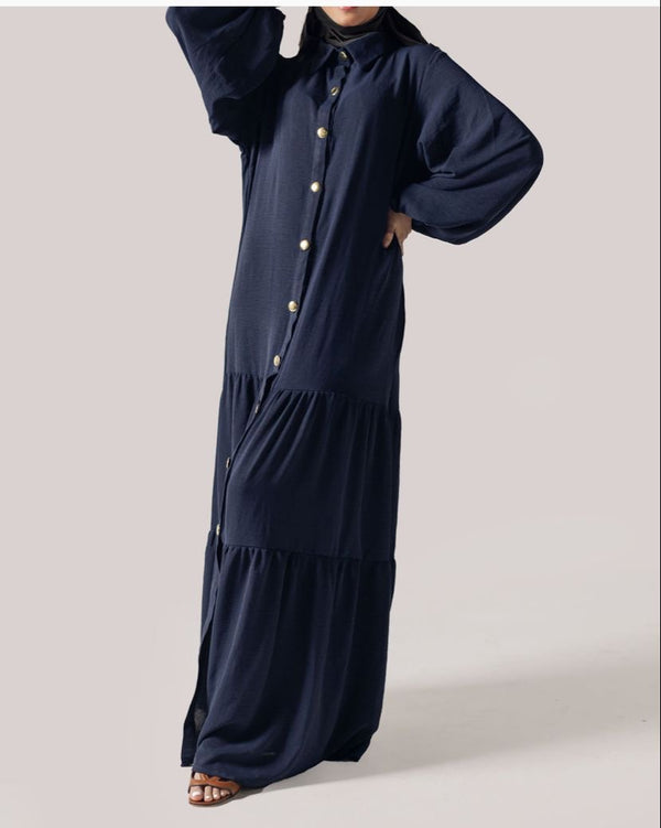 Navy Airflow dress - Gold button detail