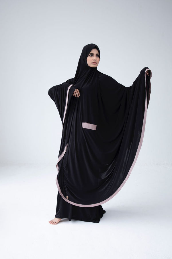 Ankle Length Burka Black With Nude Contrast