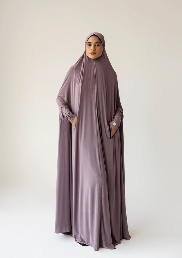 Mauve Macaron Full Length Burka With Sleeves